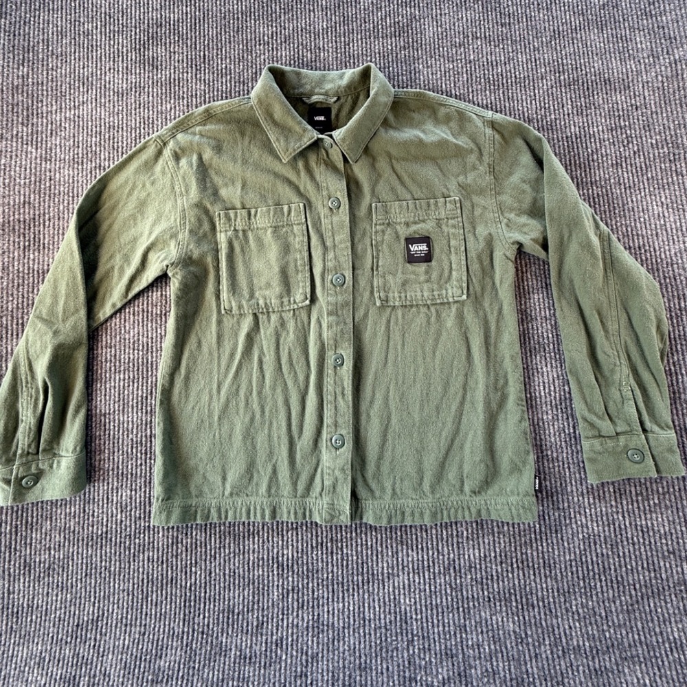 Vans Off The Wall Womens Medium Olive Green Cotton Button Down Shirt Jacket